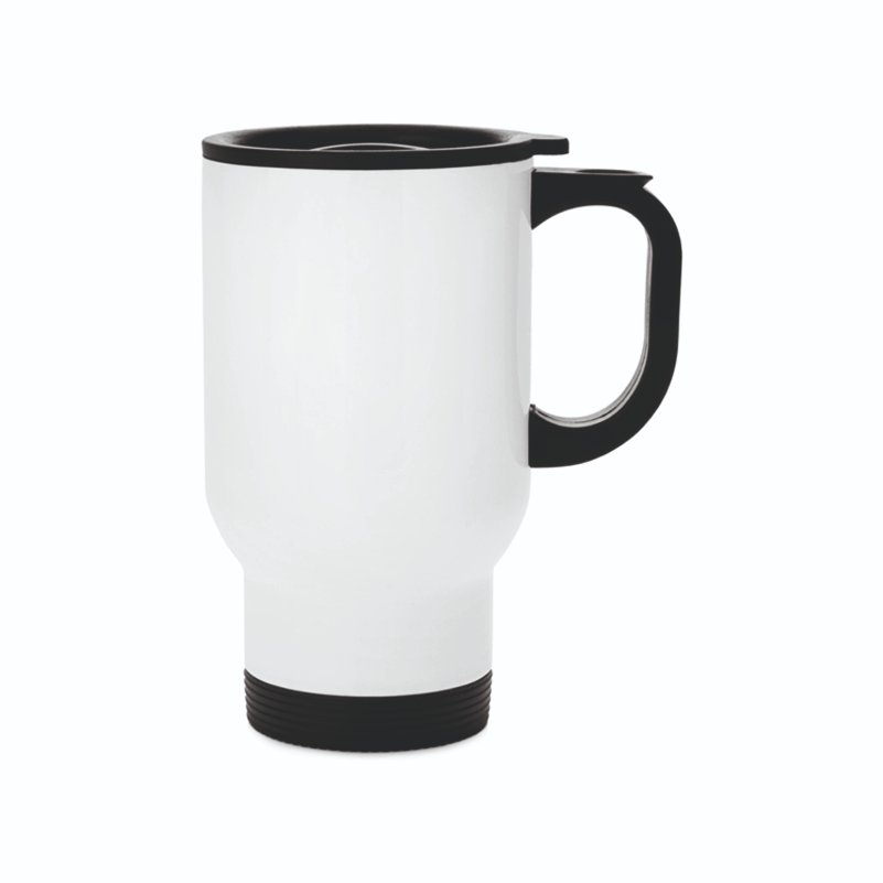 ספל תרמי לבן נירוסטה 14oz — מכסה שחור