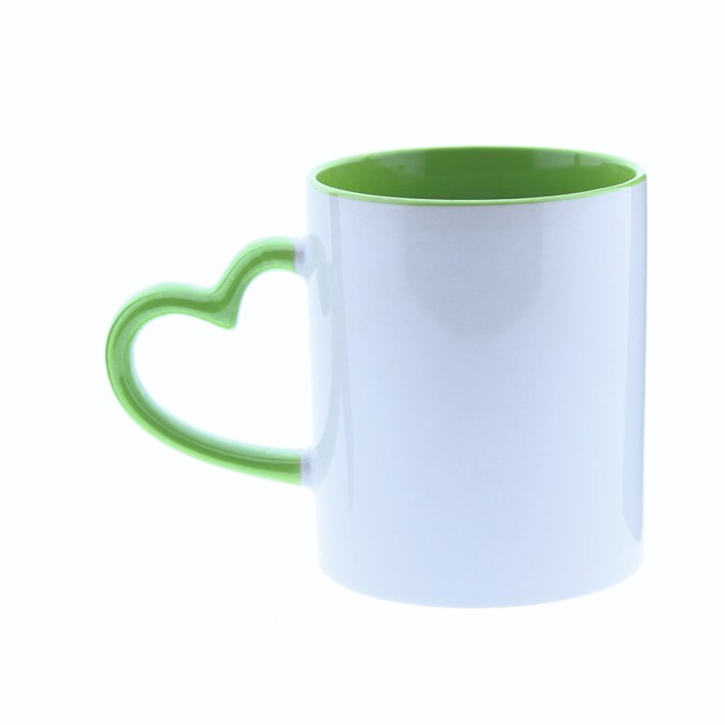 ספל קרמיקה ידית לב — ירוק בהיר 11oz