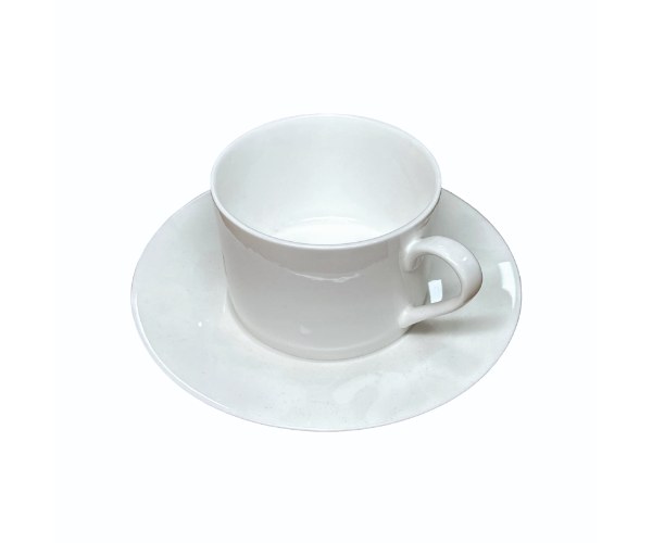 סט Bone China ספל וצלוחית 9oz - לבן