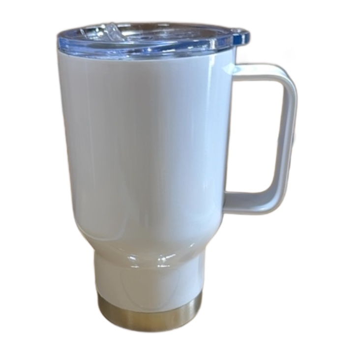 ספל תרמי לבן -נירוסטה 14oz - מכסה שקוף