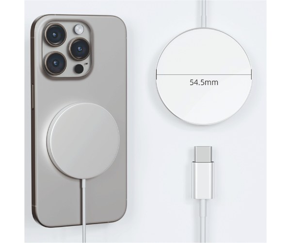 מטען אלחוטי — אלומיניום ⌀6 ס"מ (אייפון/סמסונג)